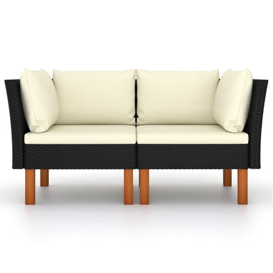 Hoekbanken 2 St Poly Rattan En Massief Eucalyptushout 1 Zwart Hoekbank (linkerarmleuning) + hoekbank (rechterarmleuning)