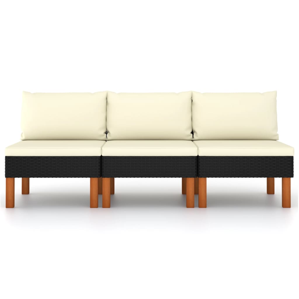 Middenbanken 3 St Poly Rattan En Massief Eucalyptushout 1 Zwart Middenbank (3 st)
