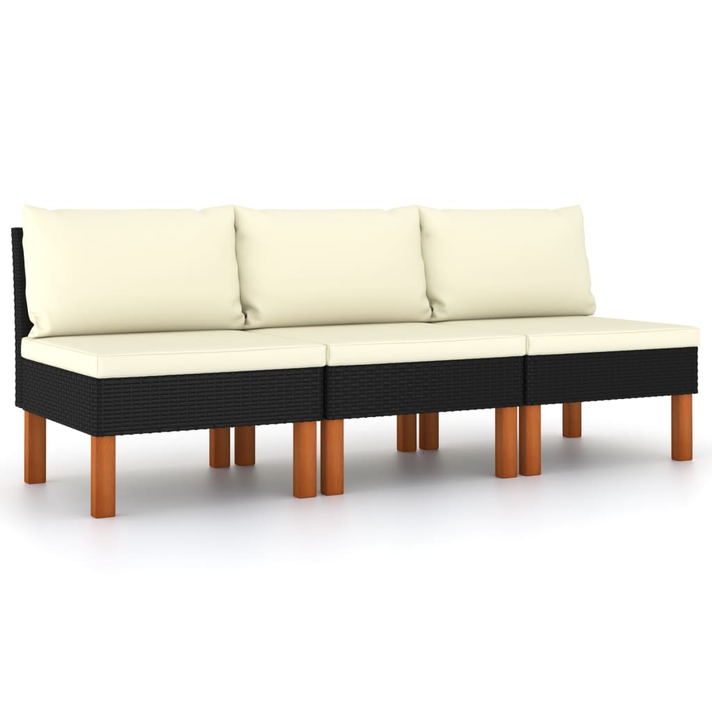 Middenbanken 3 St Poly Rattan En Massief Eucalyptushout 1 Zwart Middenbank (3 st)
