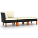 3-Delige Loungeset Poly Rattan En Massief Eucalyptushout 1 Zwart Hoekbank + voetensteun (2 st)