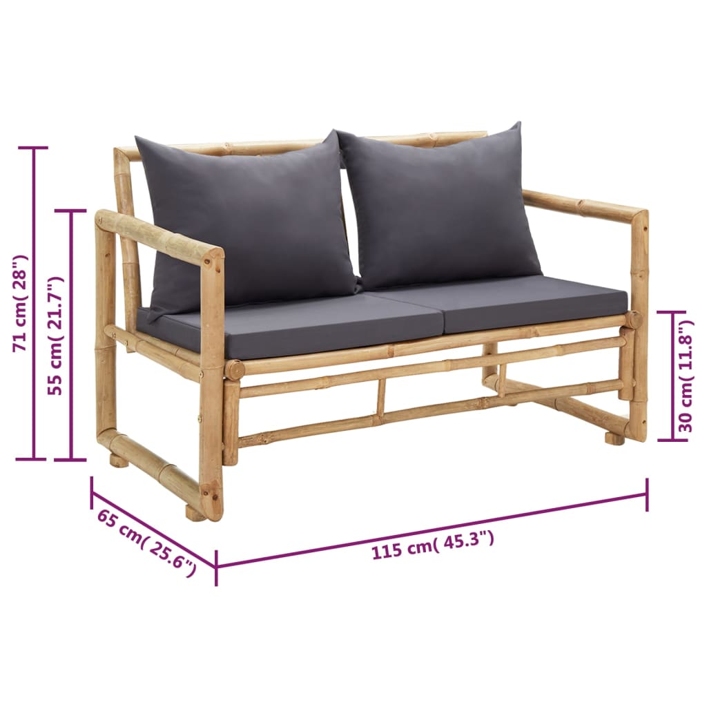 Tuinbank Met Kussens 115 Cm Bamboe Grijs