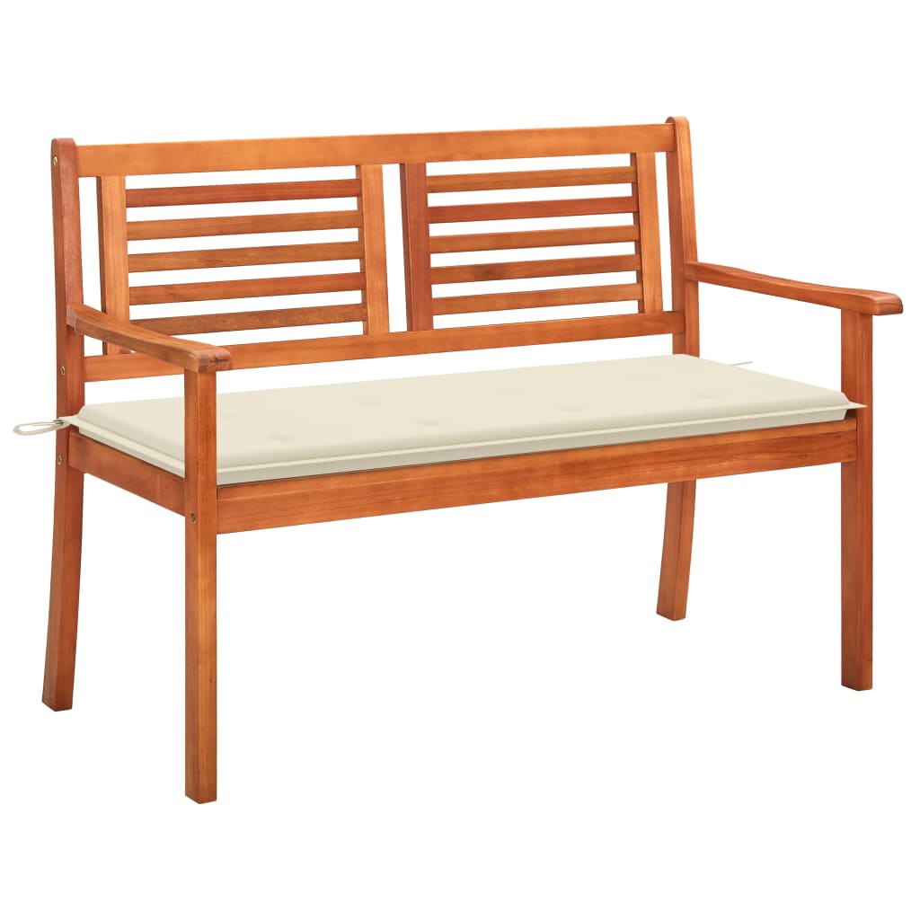 Tuinbank 2-Zits Met Kussen 120 Cm Massief Eucalyptushout Crème