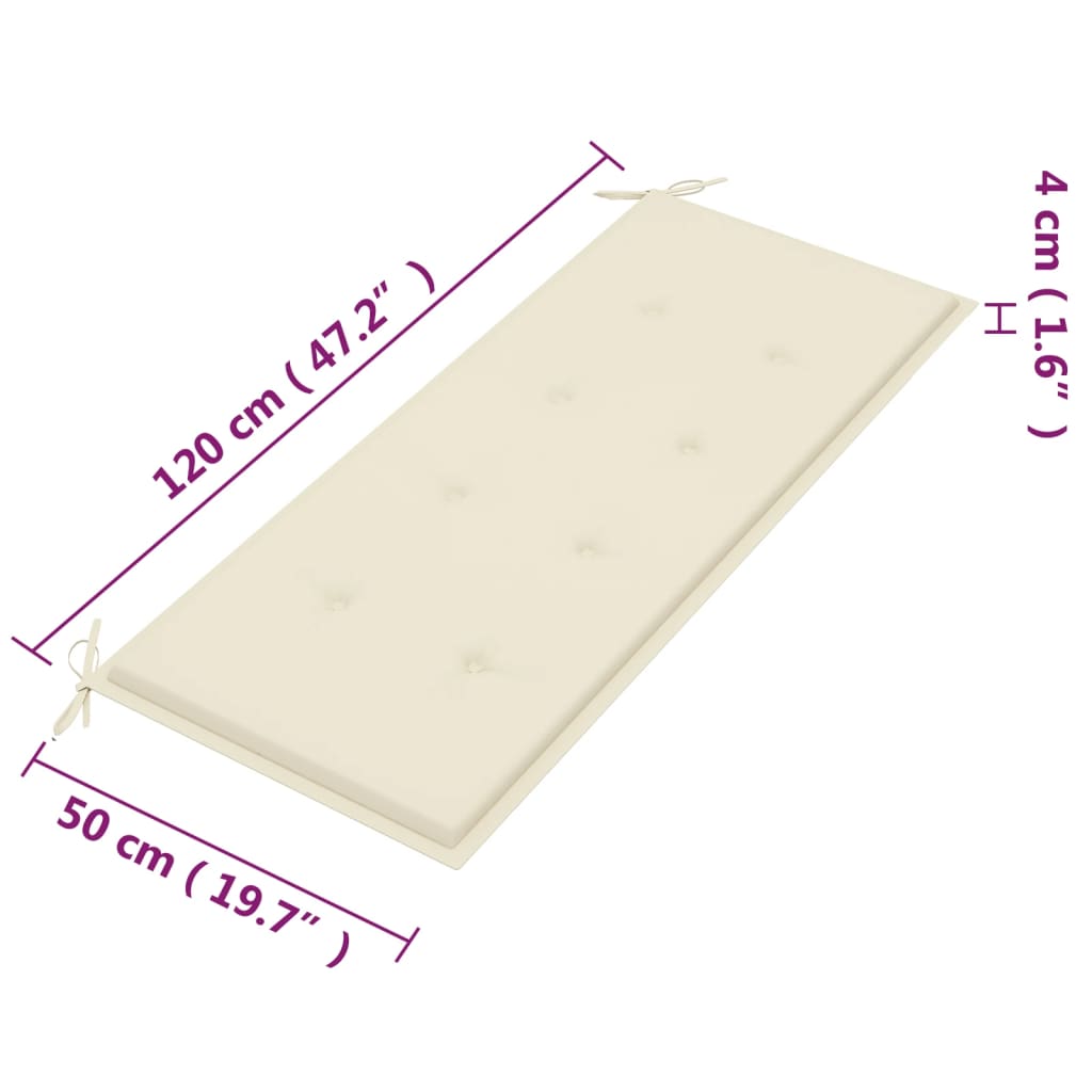 Tuinbank 2-Zits Met Kussen 120 Cm Massief Eucalyptushout Crème