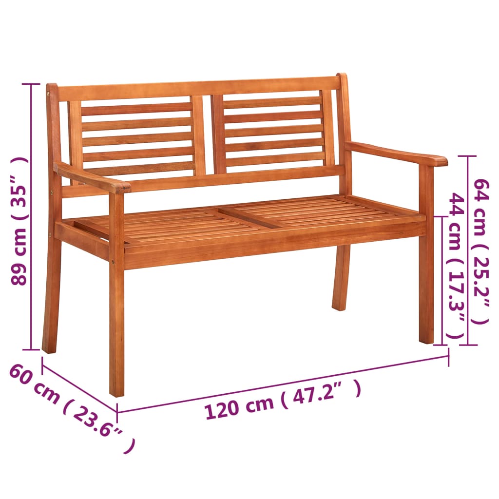 Tuinbank 2-Zits Met Kussen 120 Cm Massief Eucalyptushout Crème
