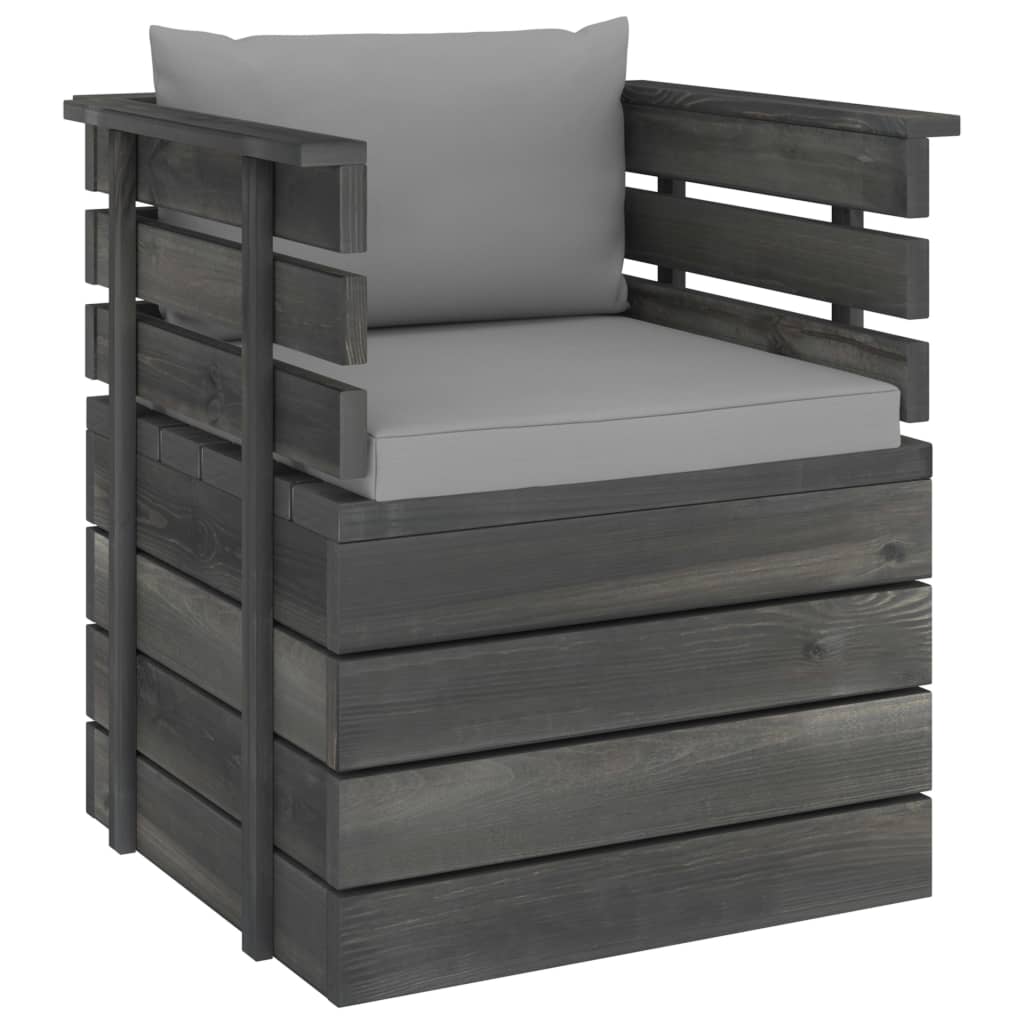 Tuinfauteuil Met Kussens Pallet Grenenhout 1 Grijs