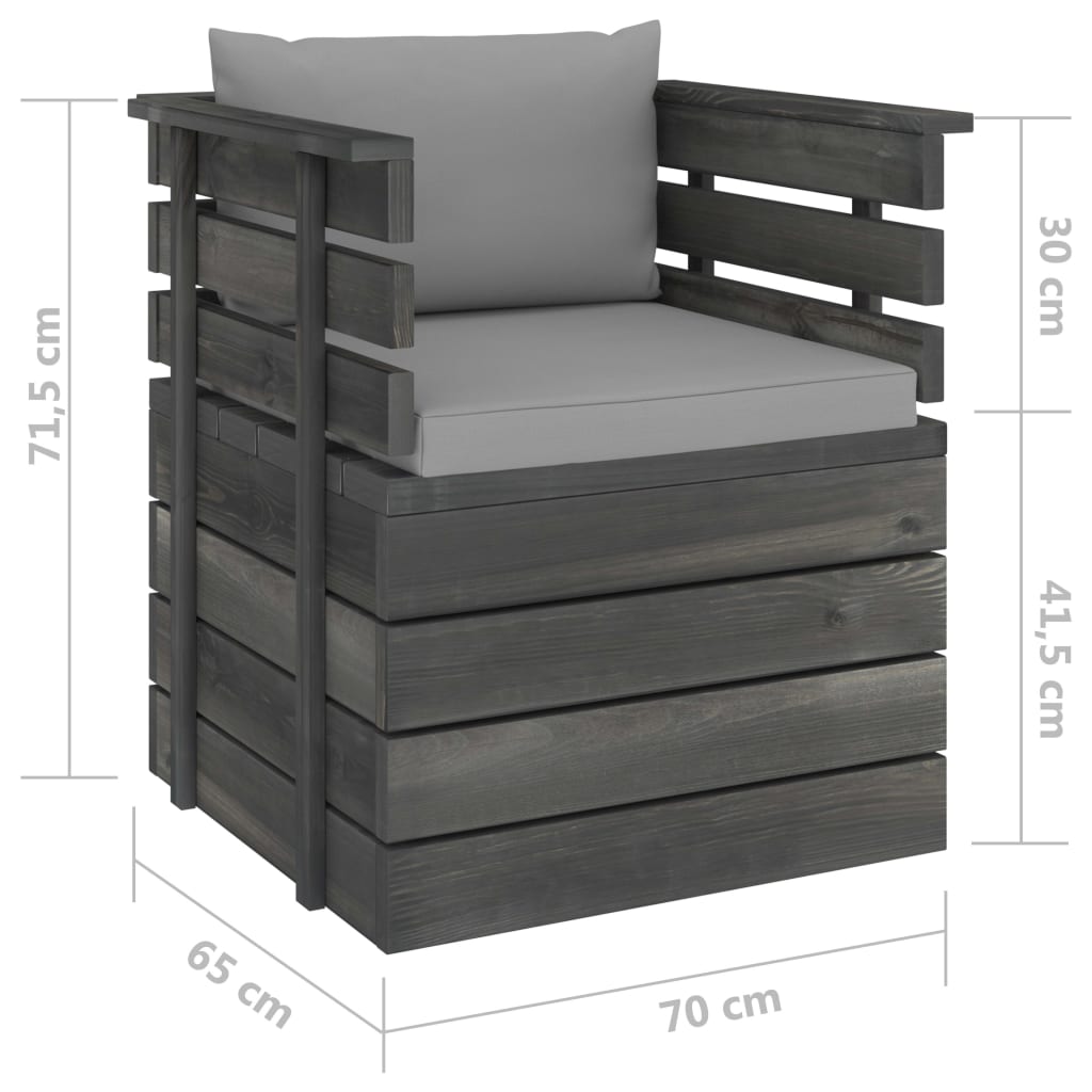 Tuinfauteuil Met Kussens Pallet Grenenhout 1 Grijs