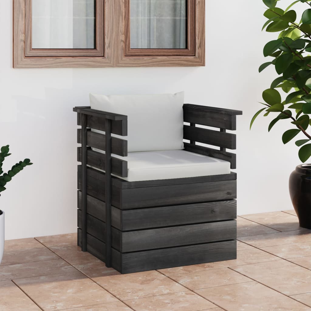 Tuinfauteuil Met Kussens Pallet Grenenhout 1 Crème