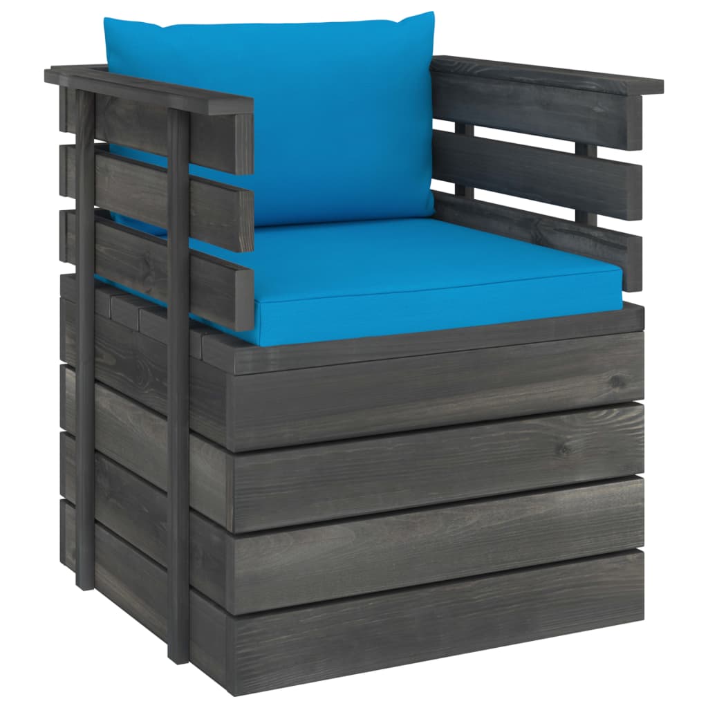 Tuinfauteuil Met Kussens Pallet Grenenhout 1 lichtblauw