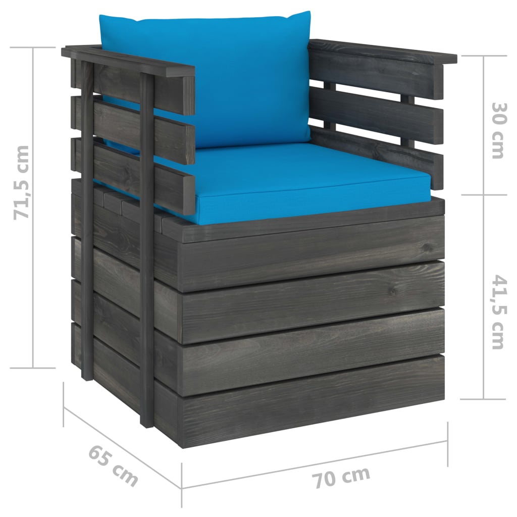 Tuinfauteuil Met Kussens Pallet Grenenhout 1 lichtblauw