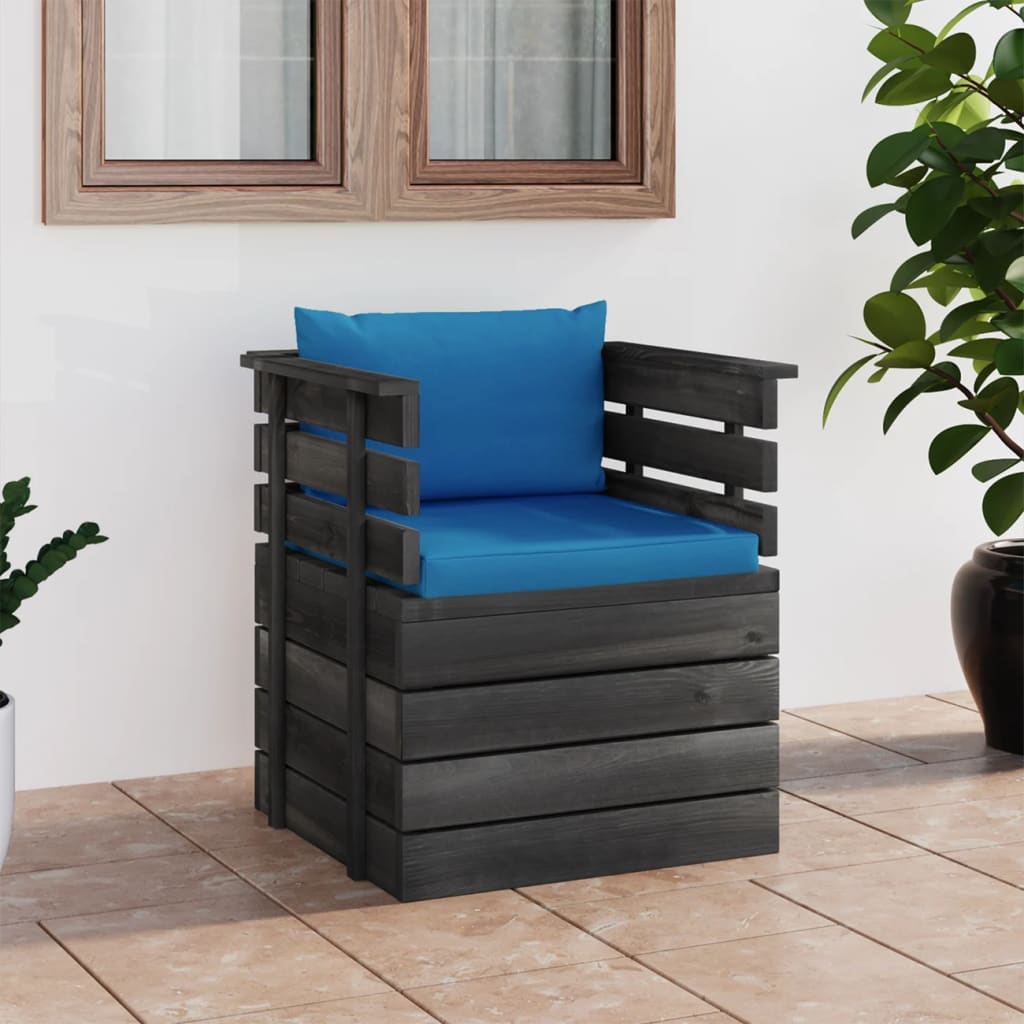 Tuinfauteuil Met Kussens Pallet Grenenhout 1 lichtblauw