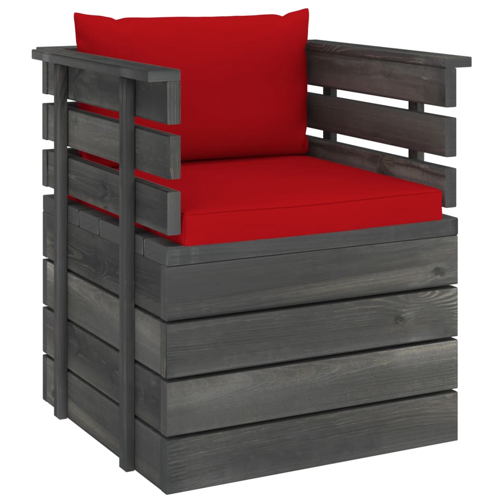 Tuinfauteuil Met Kussens Pallet Grenenhout 1 Rood