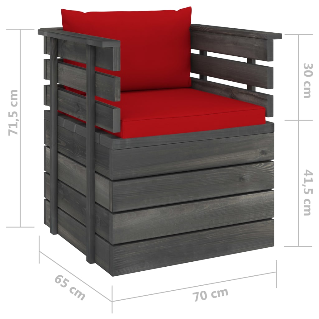 Tuinfauteuil Met Kussens Pallet Grenenhout 1 Rood