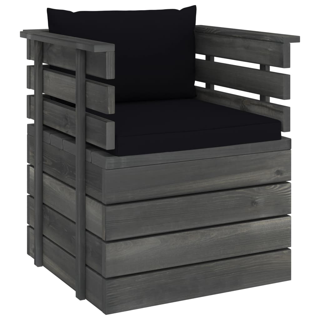 Tuinfauteuil Met Kussens Pallet Grenenhout 1 Zwart