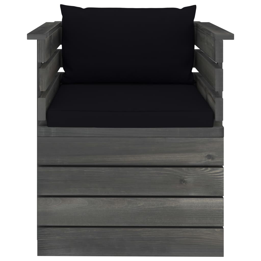 Tuinfauteuil Met Kussens Pallet Grenenhout 1 Zwart