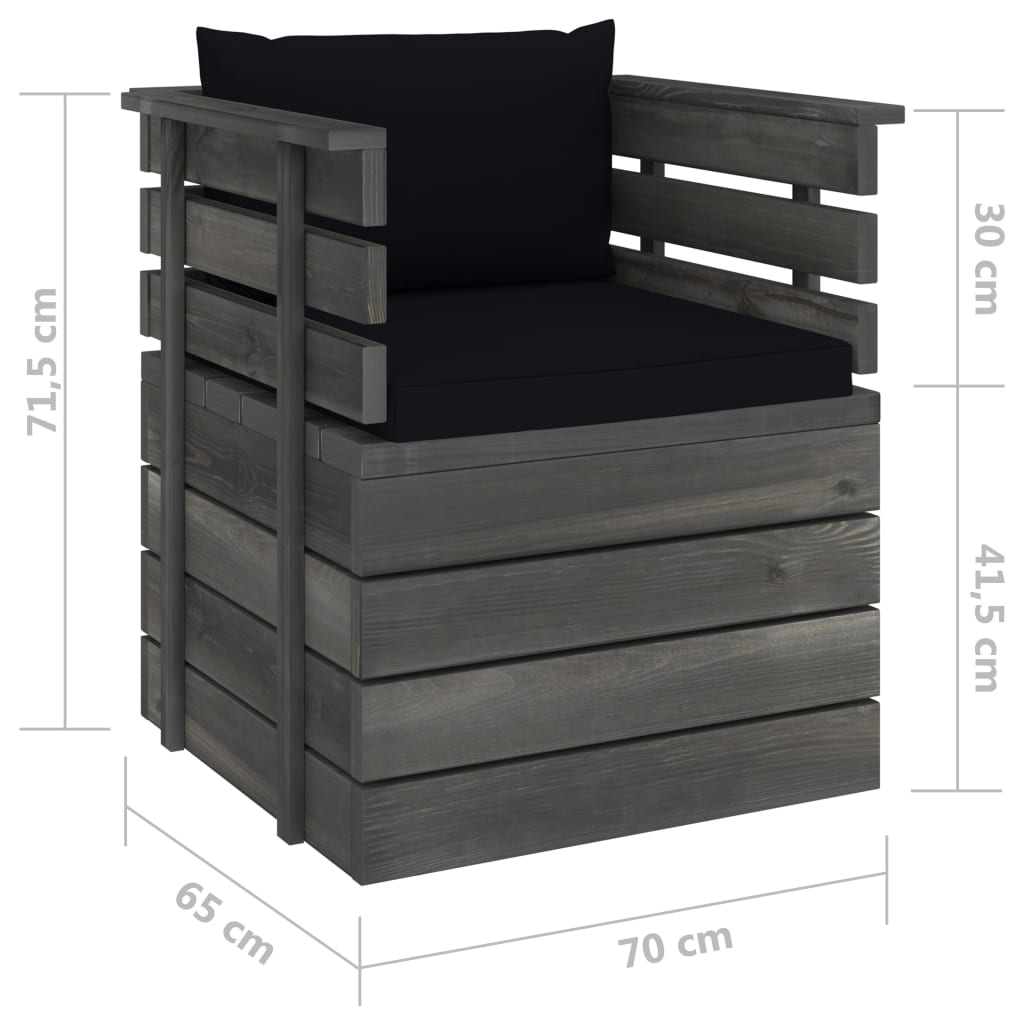 Tuinfauteuil Met Kussens Pallet Grenenhout 1 Zwart