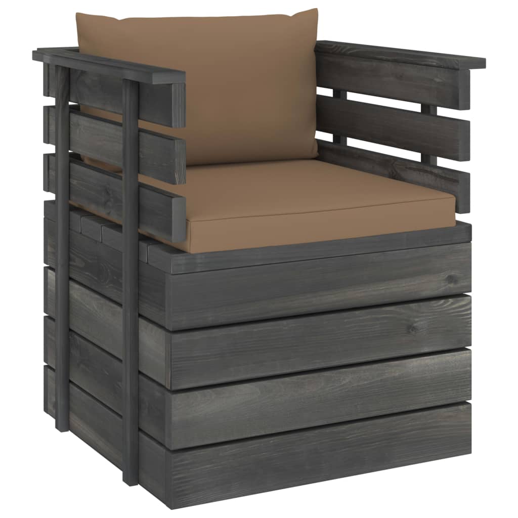 Tuinfauteuil Met Kussens Pallet Grenenhout 1 Taupe
