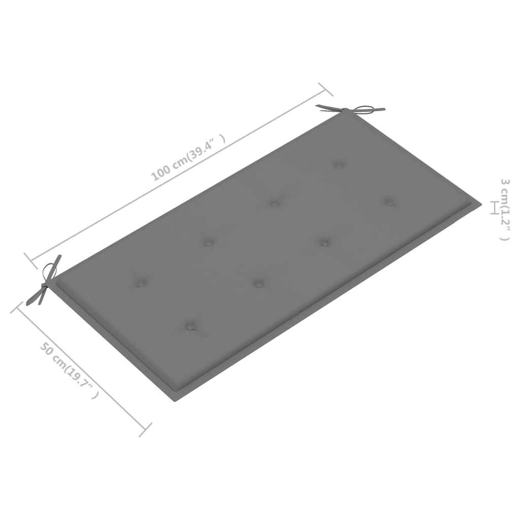 Tuinbank met grijs kussen 112 cm massief teakhout