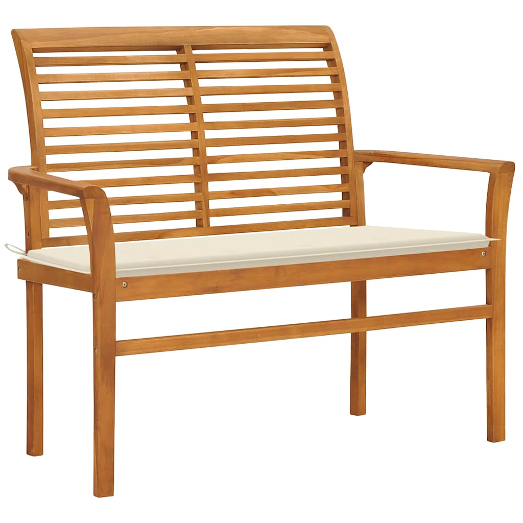 Tuinbank met crèmekleurig kussen 112 cm massief teakhout