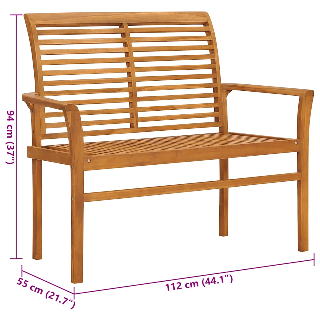 Tuinbank met crèmekleurig kussen 112 cm massief teakhout