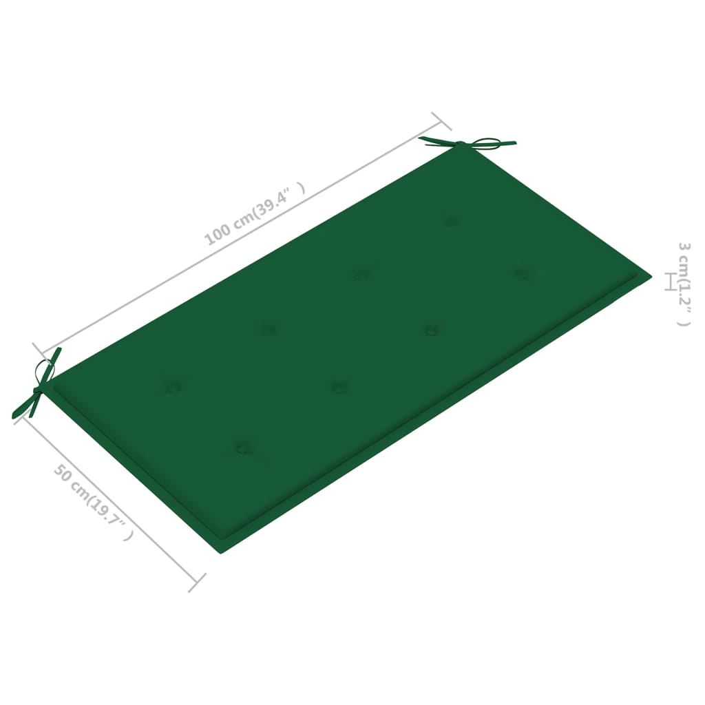 Tuinbank met groen kussen 112 cm massief teakhout