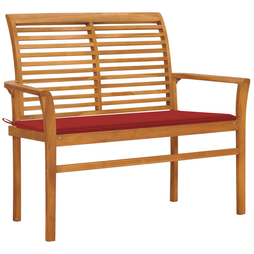 Tuinbank Met Rood Kussen 112 Cm Massief Teakhout