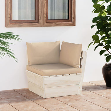 Tuinhoekbank Met Kussens Pallet Geïmpregneerd Vurenhout 1 Beige