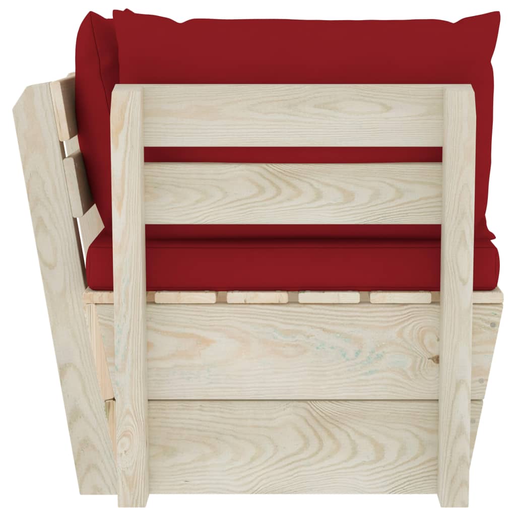 Tuinhoekbank Met Kussens Pallet Geïmpregneerd Vurenhout 1 Wijnrood