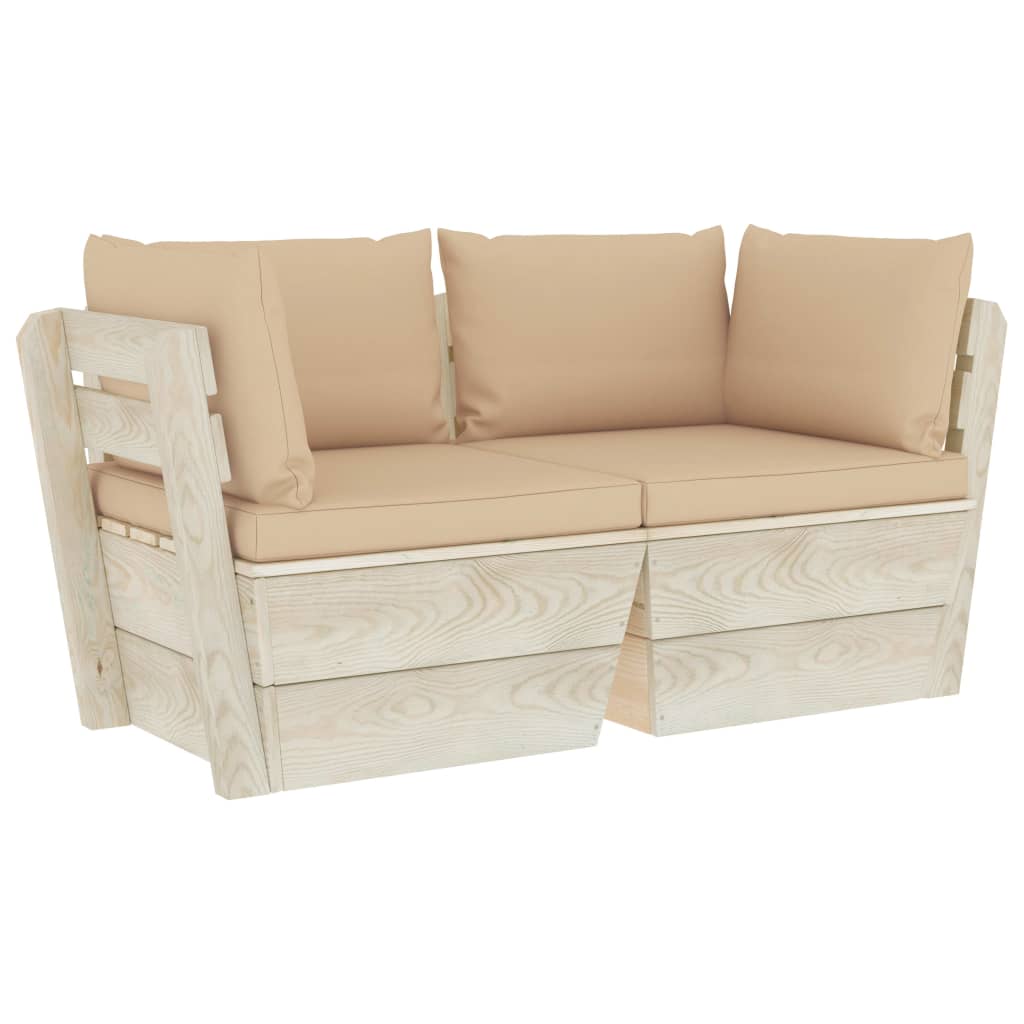 Tuinbank 2-Zits Met Kussens Pallet Vurenhout 1 Beige Tweezitsbank