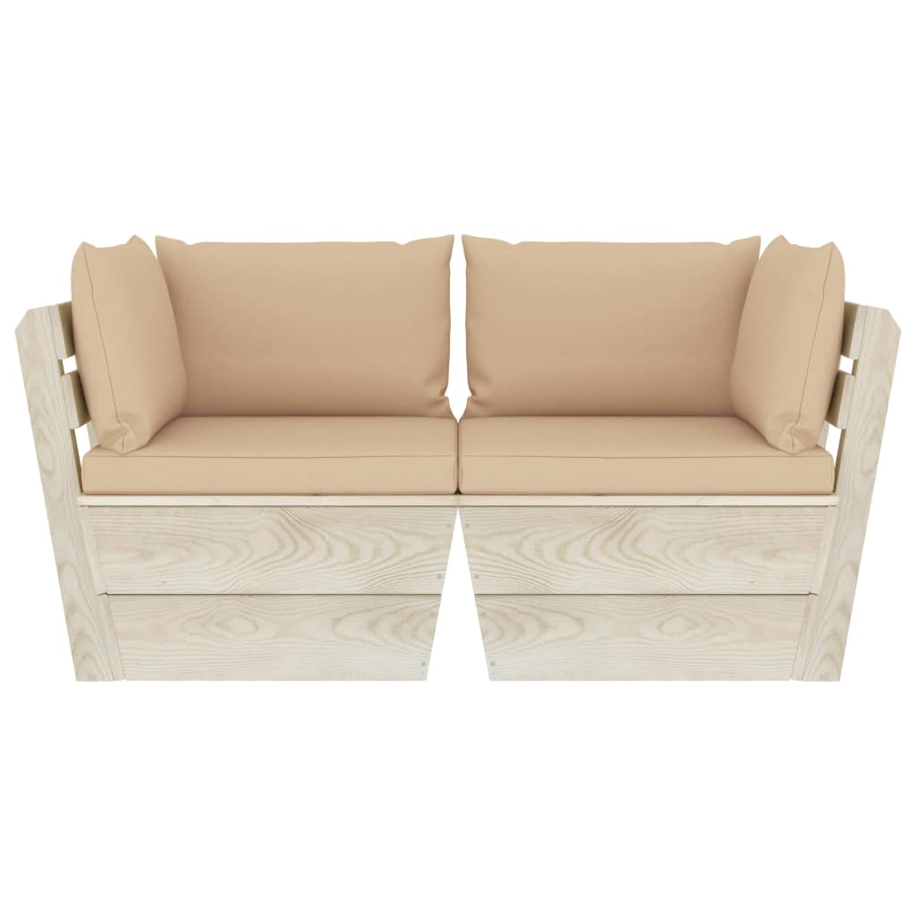 Tuinbank 2-Zits Met Kussens Pallet Vurenhout 1 Beige Tweezitsbank