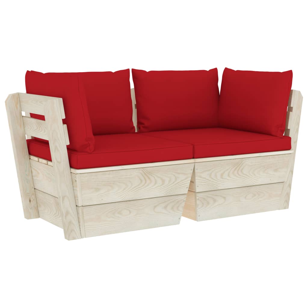 Tuinbank 2-Zits Met Kussens Pallet Vurenhout 1 Rood Tweezitsbank