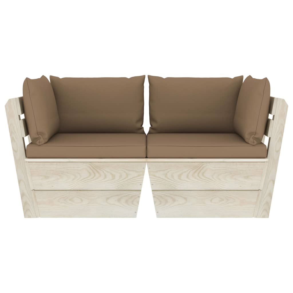 Tuinbank 2-Zits Met Kussens Pallet Vurenhout 1 Taupe Tweezitsbank