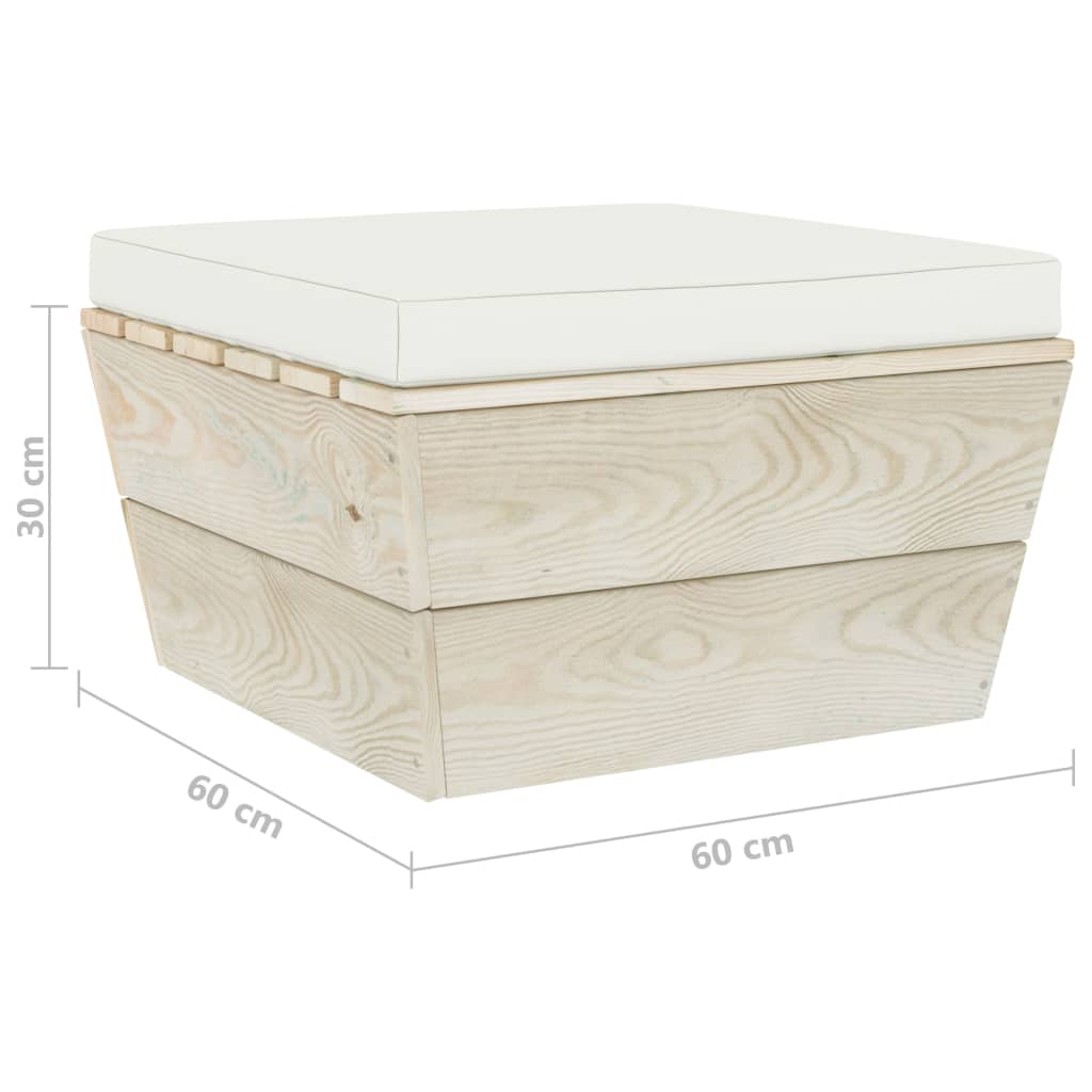 3-Delige Loungeset Met Kussens Pallet Vurenhout 1 Crèmewit 2x midden + voetensteun