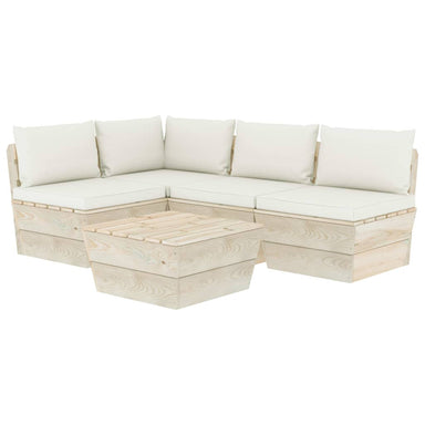 5-Delige Loungeset Met Kussens Pallet Vurenhout 1 Crème hoek + 3x midden + Tafel