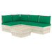 5-Delige Loungeset Met Kussens Pallet Vurenhout 1 Groen hoek + 3x midden + Tafel