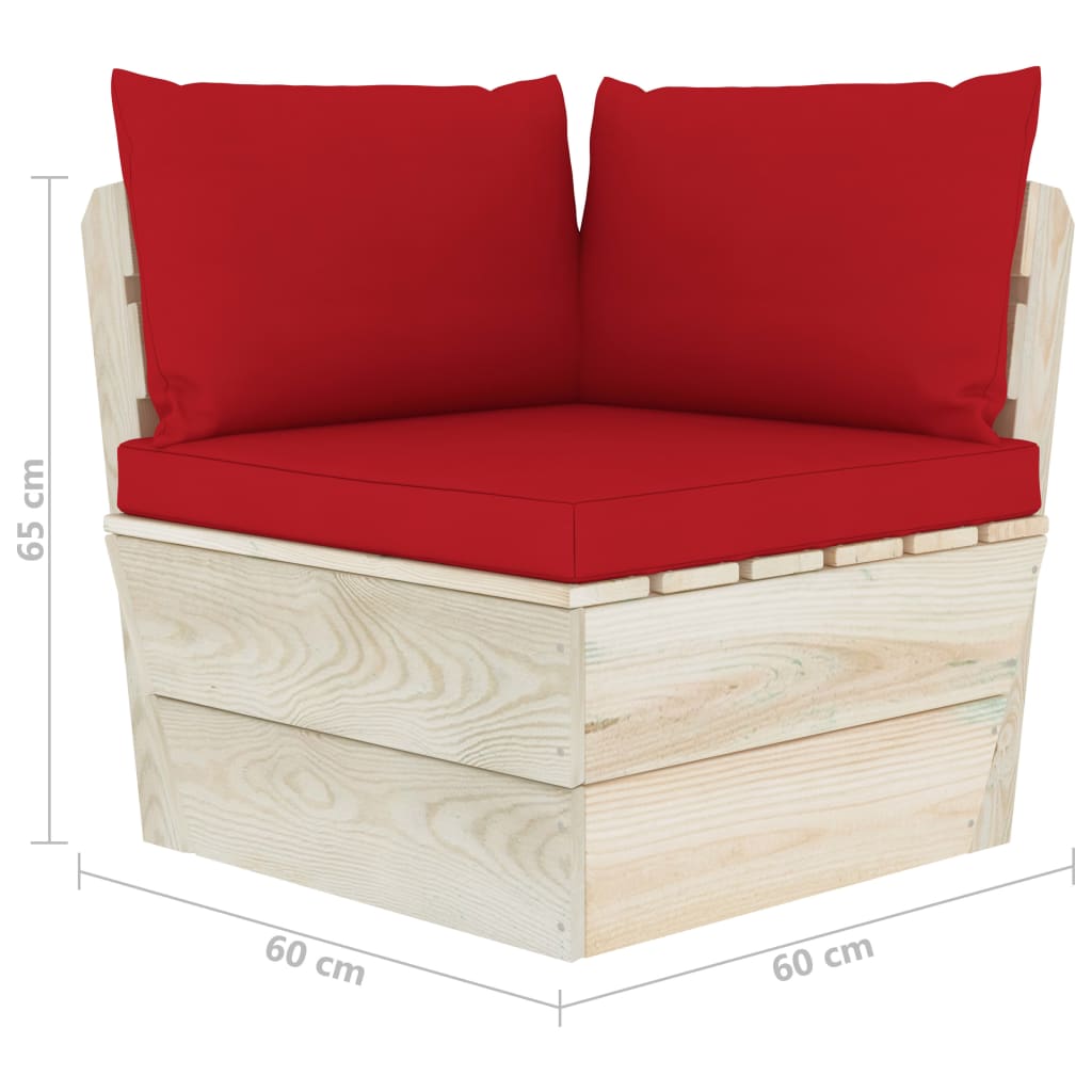 5-Delige Loungeset Met Kussens Pallet Vurenhout 1 Rood hoek + 3x midden + Tafel
