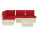 5-Delige Loungeset Met Kussens Pallet Vurenhout 1 Rood hoek + 3x midden + Tafel