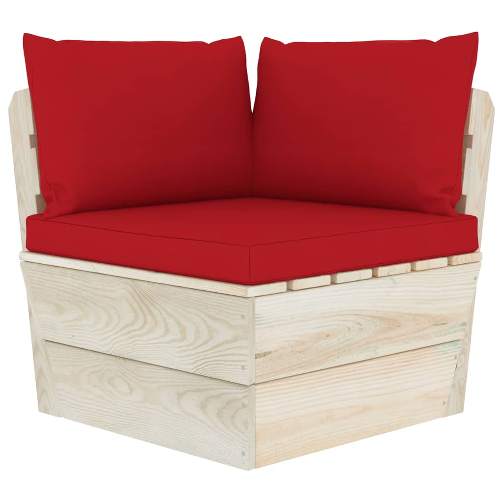 5-Delige Loungeset Met Kussens Pallet Vurenhout 1 Rood hoek + 3x midden + Tafel