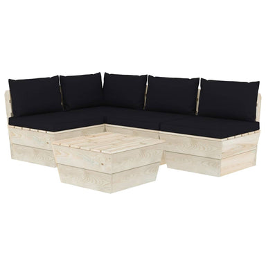 5-Delige Loungeset Met Kussens Pallet Vurenhout 1 Zwart hoek + 3x midden + Tafel