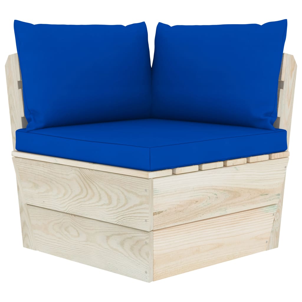 5-Delige Loungeset Met Kussens Pallet Vurenhout 1 Blauw hoek + 3x midden + Tafel