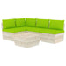 5-Delige Loungeset Met Kussens Pallet Vurenhout 1 Heldergroen hoek + 3x midden + Tafel