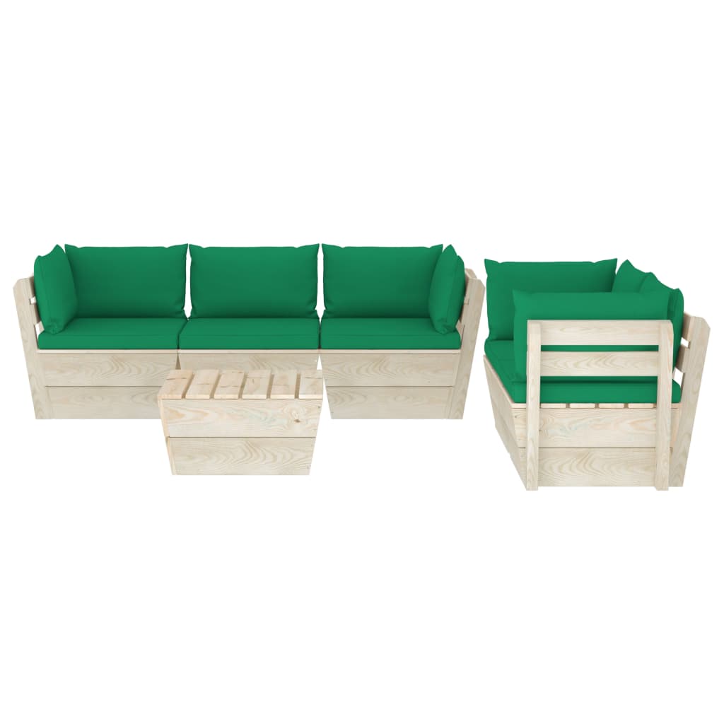 6-Delige Loungeset Met Kussens Pallet Vurenhout 1 Groen 4x hoek + midden + Tafel