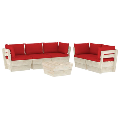 6-Delige Loungeset Met Kussens Pallet Vurenhout 1 Rood 4x hoek + midden + Tafel