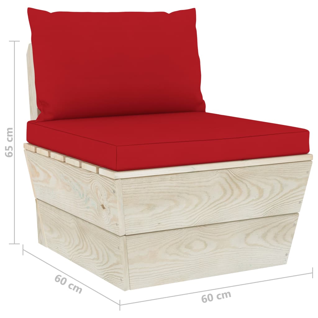 6-Delige Loungeset Met Kussens Pallet Vurenhout 1 Rood 4x hoek + midden + Tafel
