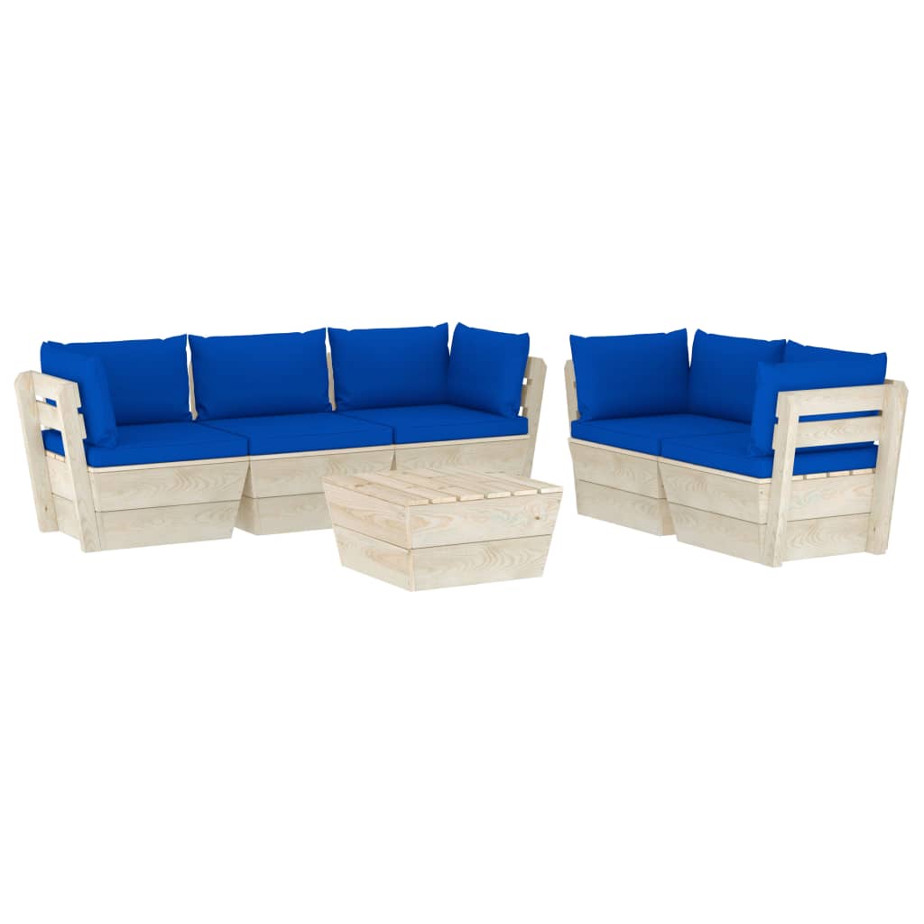 6-Delige Loungeset Met Kussens Pallet Vurenhout 1 Blauw 4x hoek + midden + Tafel