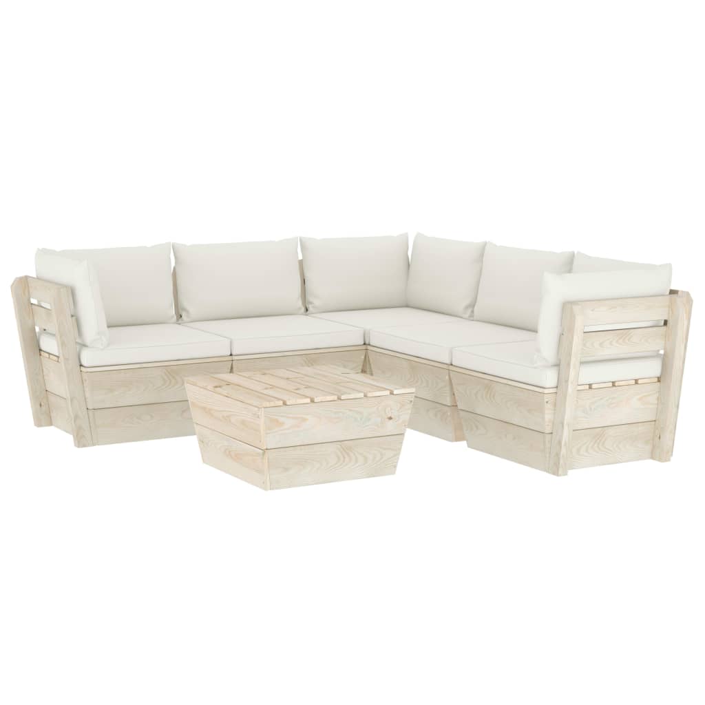 6-Delige Loungeset Met Kussens Pallet Vurenhout 1 Crème 3x hoek + 2x midden + Tafel