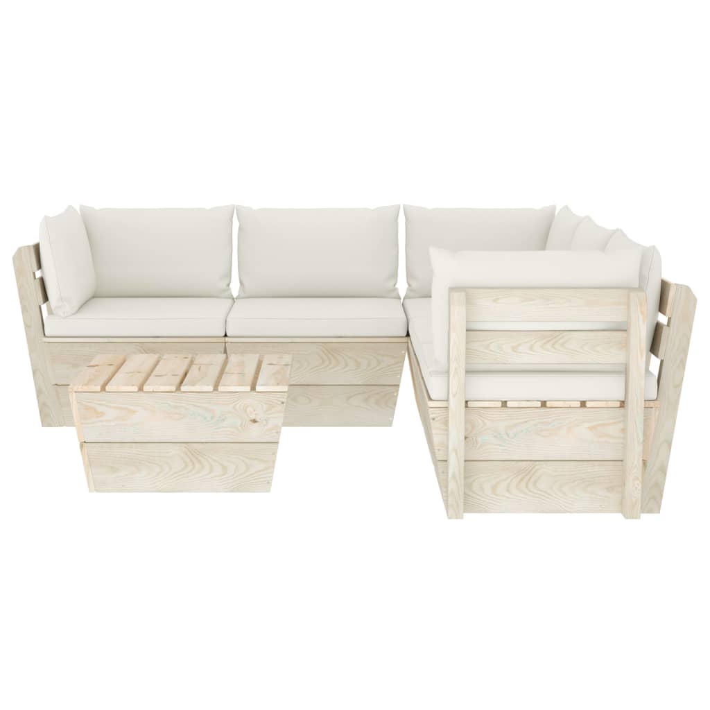 6-Delige Loungeset Met Kussens Pallet Vurenhout 1 Crème 3x hoek + 2x midden + Tafel