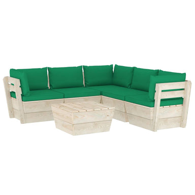 6-Delige Loungeset Met Kussens Pallet Vurenhout 1 Groen 3x hoek + 2x midden + Tafel