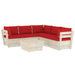 6-Delige Loungeset Met Kussens Pallet Vurenhout 1 Rood 3x hoek + 2x midden + Tafel