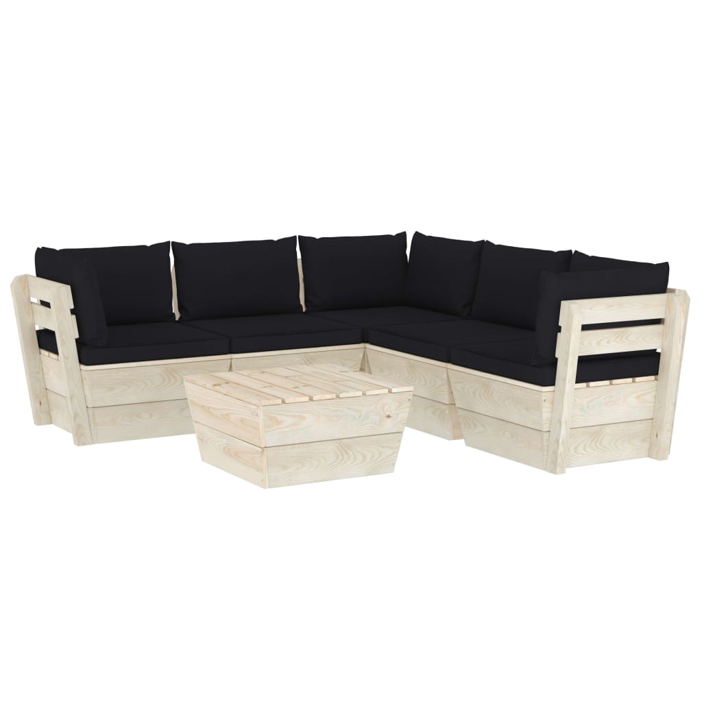 6-Delige Loungeset Met Kussens Pallet Vurenhout 1 Zwart 3x hoek + 2x midden + Tafel