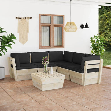 6-Delige Loungeset Met Kussens Pallet Vurenhout 1 Zwart 3x hoek + 2x midden + Tafel